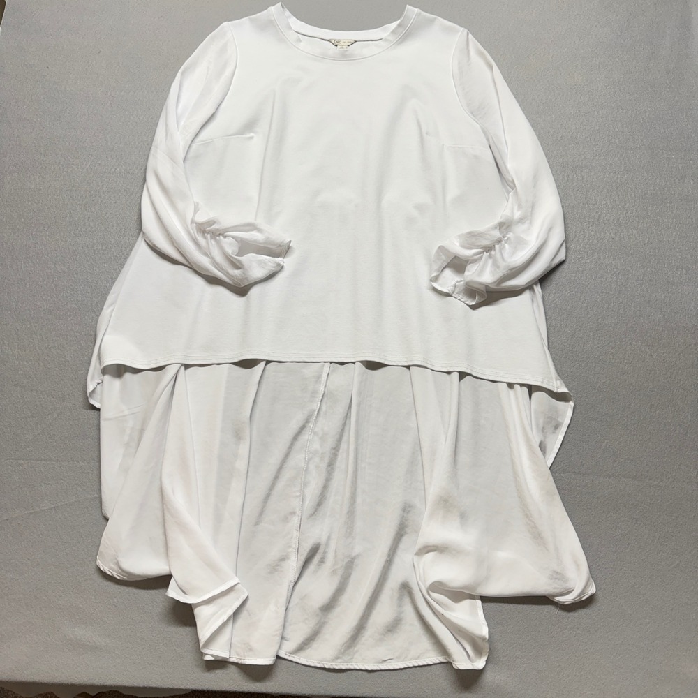 Cato White High Low Tunic Top Long Sleeve Mixed Media Knit Woven XL
